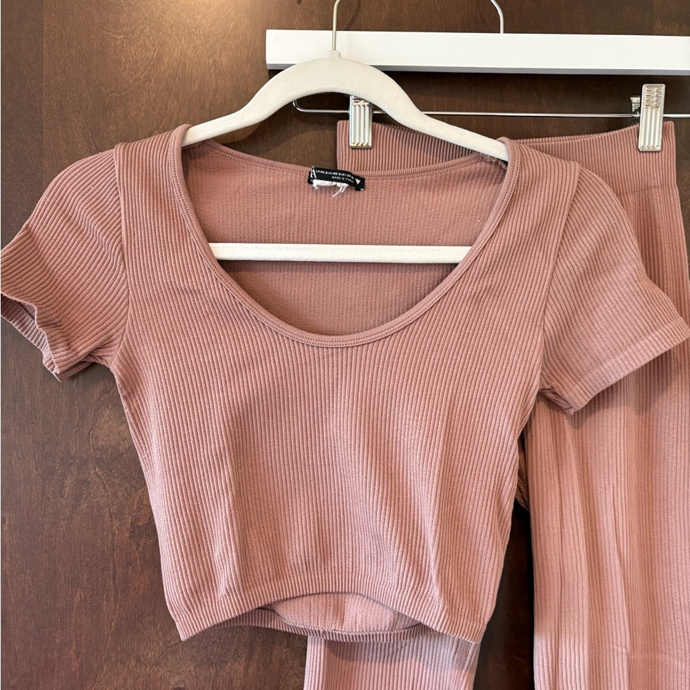 Zara Tan Ribbed Matching Workout set - Picture 3 of 9